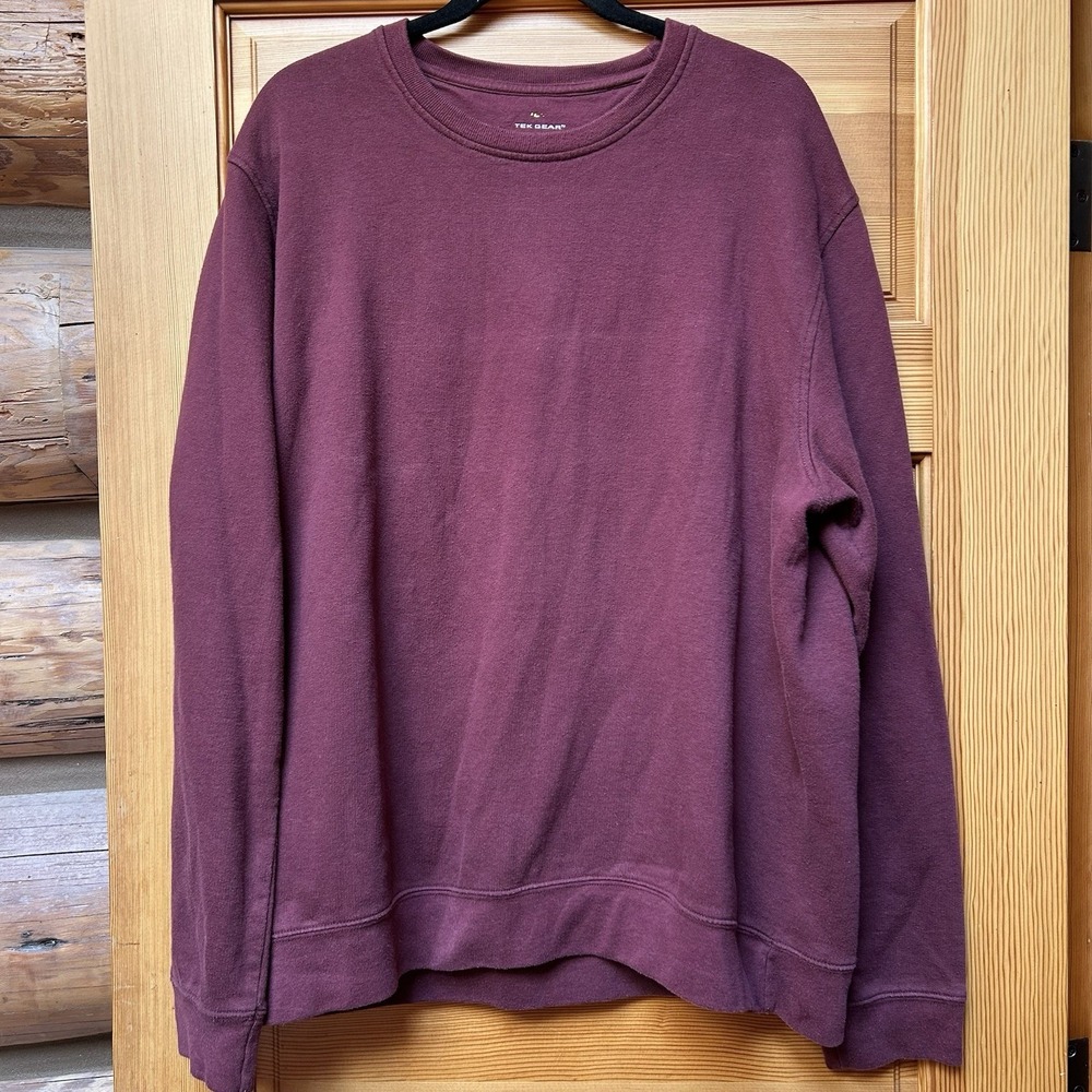 Tek Gear Mens Sz XL Burgundy Long Sleeve Fleece Pullover Sweatshirt Gym Workout